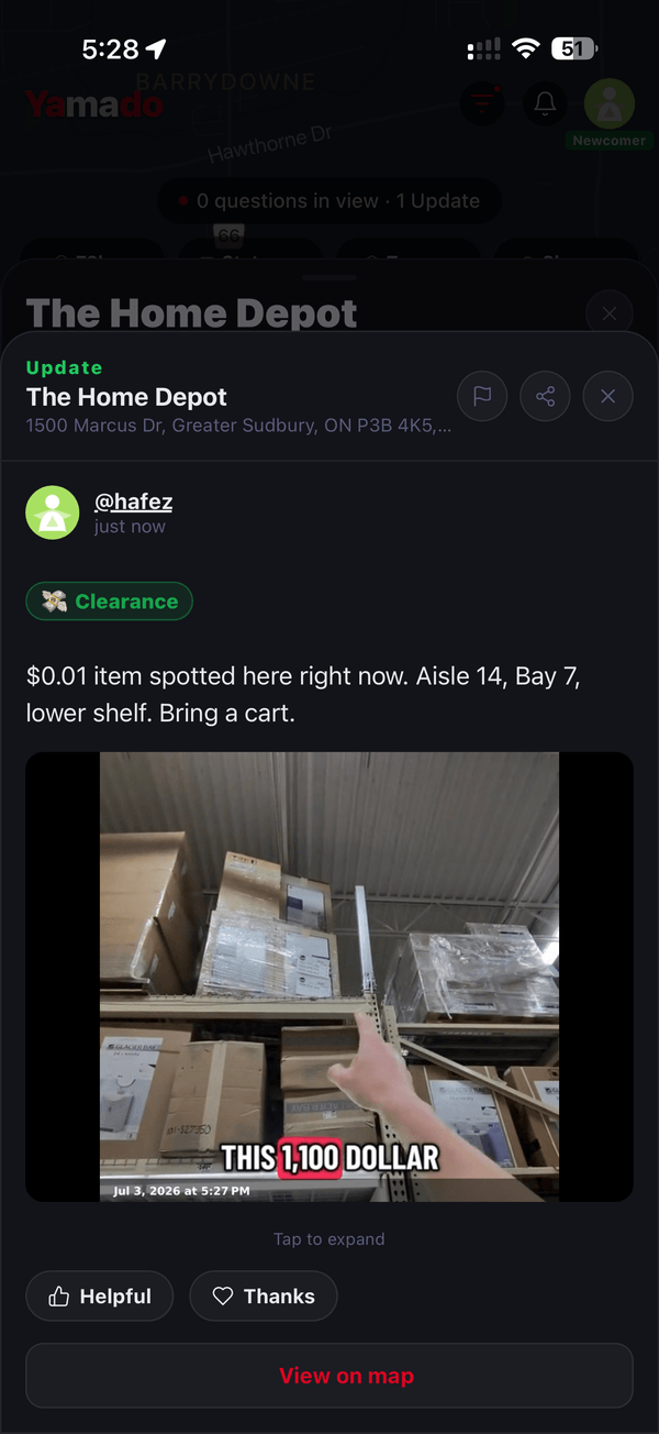 A Clearance Update posted at a Home Depot with a photo taken on site